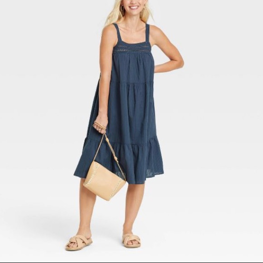 Universal Thread™ Women's Sleeveless Crochet Trim Dress - Blue